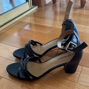 NWOT Black Braided Ankle-Strap Block Heel Sandals